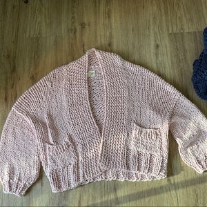 Loopy Mango Oversized Chunky Knit Cardigan in Light Pink, Size S/M